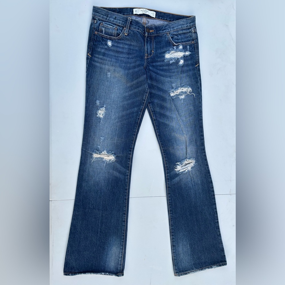Abercrombie & Fitch Distressed Dark Blue Flare Jeans